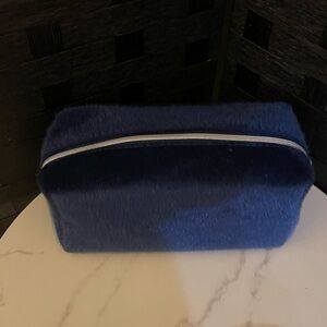 Lancome Cosmetic Makeup Bag Navy Furry Soft VTG Small Rectangle Zipper 9 x 4.5